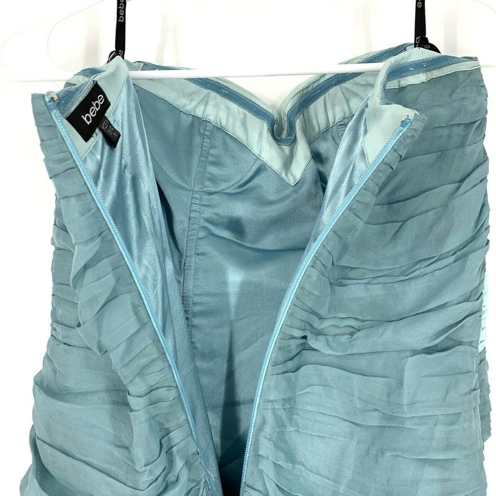 Bebe Blue Strapless Pleated Silk Dress - Picture 7 of 9